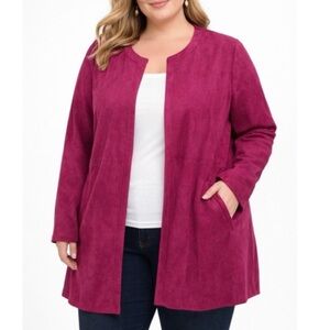 Chico's Women's Size 1 (M) Magenta Soft Faux-Suede Open Front Long Sleeve Jacket
